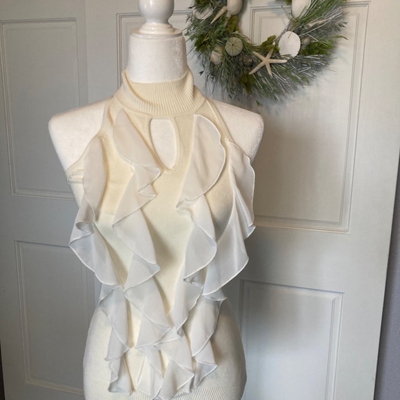 Cache Tops - Sexy AF Soft Sweater Ruffle Tank BodyCon Blouse size Small